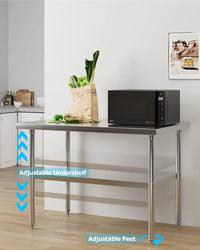 GARVEE 30"L x 24"W x 34"H Stainless Steel Work Table (No Wheels) - Heavy-Duty Food Prep Table with Casters for Commercial Kitchens and Restaurants