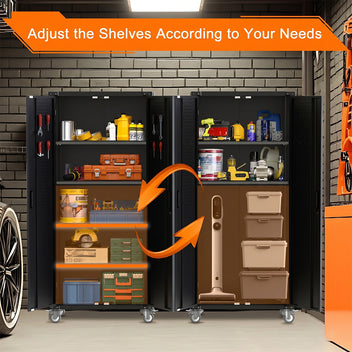 Garvee Metal Storage Cabinet 72"H with Wheels, Steel Tool Cabinet with Pegboard, Adjustable Shelves, Lockable Rolling for Home, Garage, Office, Gray