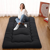 Garvee Japanese Floor Futon Mattress, Thick Tatami Mat, Foldable Roll Up, Microfiber, Sponge Filling, Twin/Full/Queen, Dormitory, Camping - Black