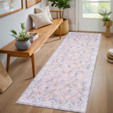Garvee Machine Washable Rug Non Slip Non Shedding Low Pile Large Indoor Carpet Retro Distressed for Bedroom Living Room Dorm - Pink