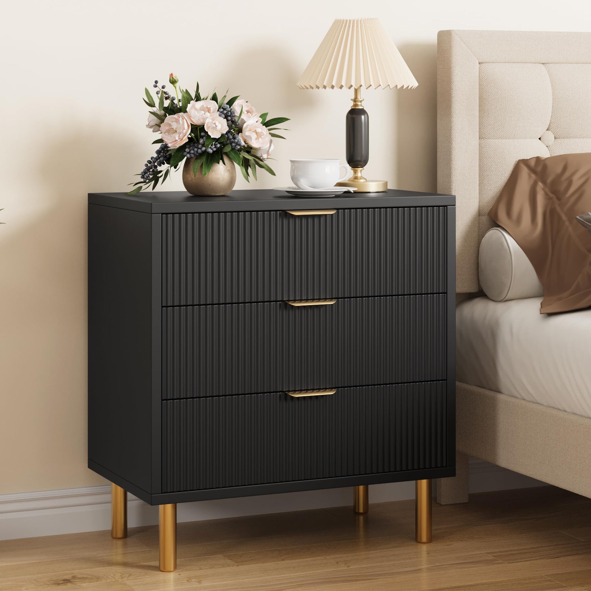 GARVEE Black Dresser - Modern 3 Drawer Storage Solution GARVEE Black Dresser - Modern 3 Drawer Storage Solution