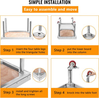 GARVEE 24"L x 24"W x 24"H Stainless Steel Equipment Grill Stand Table - 1000 lbs Top Shelf, 220 lbs Bottom Shelf, 2" Edge Baffle, with Wheels for Home, Hotel, and Commercial Kitchens