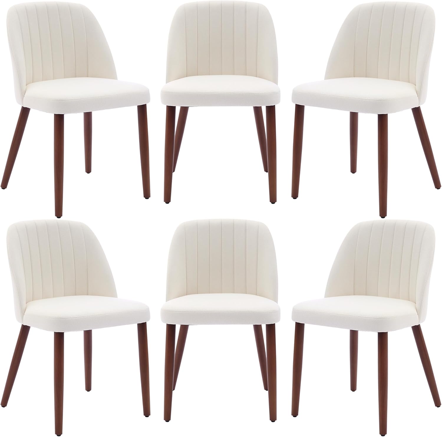 Garvee Set of 6 Mid-Century Modern Fabric Upholstered Dining Chairs with Padded and Solid Wood Legs, Beige