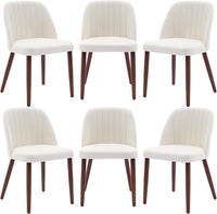 Garvee Set of 6 Mid-Century Modern Fabric Upholstered Dining Chairs with Padded and Solid Wood Legs, Beige