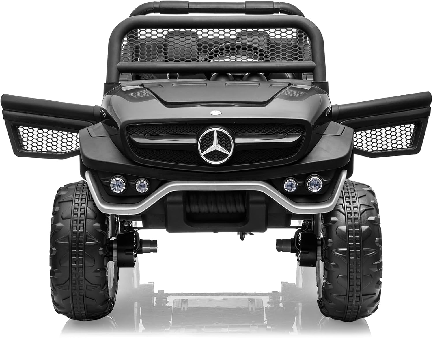 Garvee Ride - P Series: 2 Seater Kids Ride On Truck 24V Ride On Toy Licensed Mercedes Benz Battery Powered Electric Vehicle for Toddles With Remote Control, Battery Display, Trunk, Spring Suspension, Led Lights, Music, Black