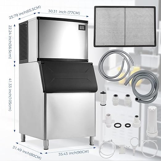 Garvee 550Lbs/24H Ice Maker ETL Approval 370 Lbs Storage Bin, Stainless Steel Clear Ice Cube Maker, 15x20 Ice Cube