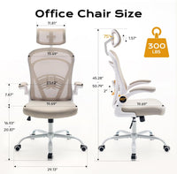 Garvee Ergonomic Office Chair, 300 LBS Capacity, High Back Mesh Desk Chair with Wheels, Flip-Up Armrests, Comfortable Lumbar Support Gaming Chairs for Home Office, Bedroom, Study, Beige