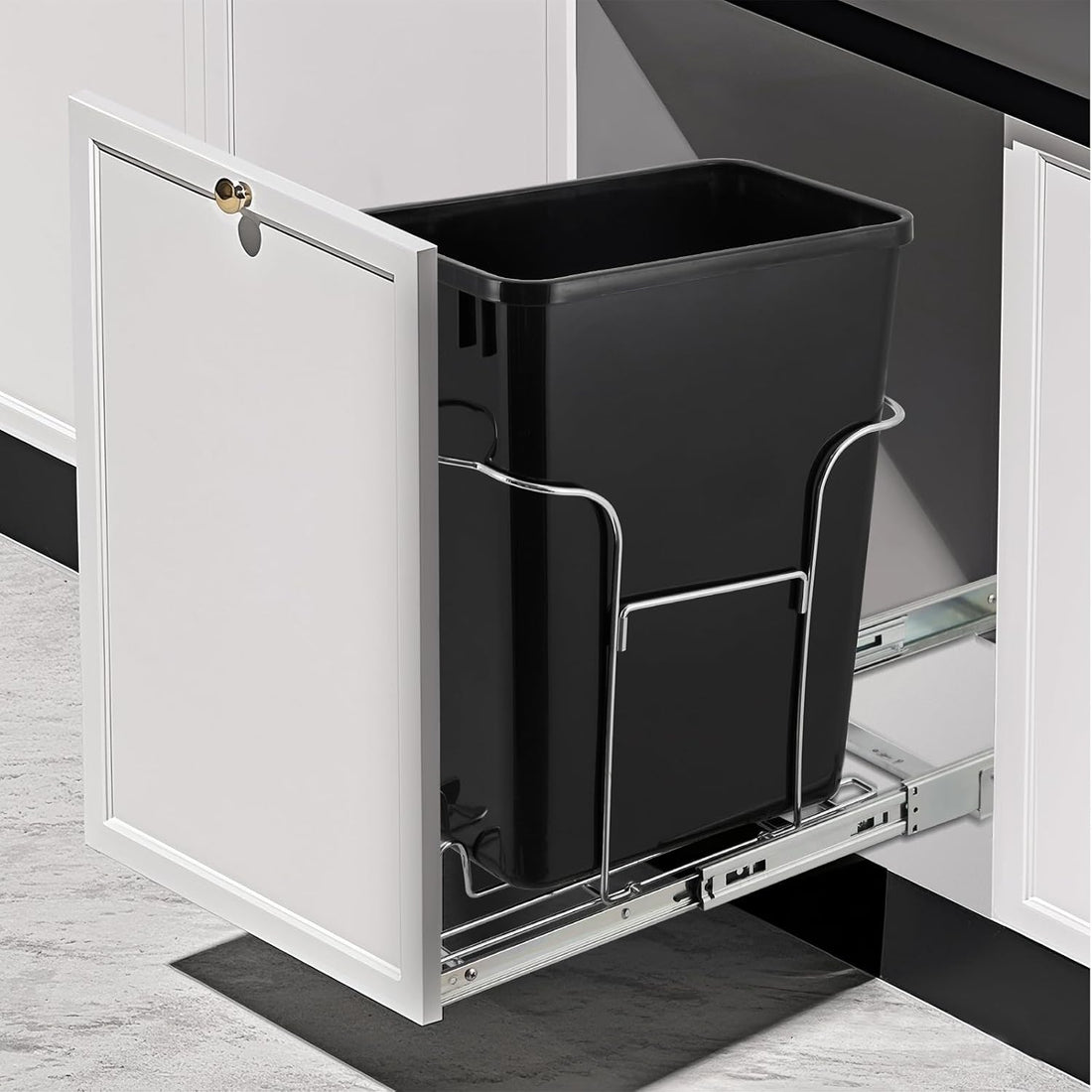 Garvee Pull Out Trash Can Under Cabinet, Stainless Steel Slide Out Garbage Can Shelf Under Sink, Adjustable Slide Out Shelf for Waste Can Under Kitchen Sink for 30L Trash Can, Trash Can Not Included