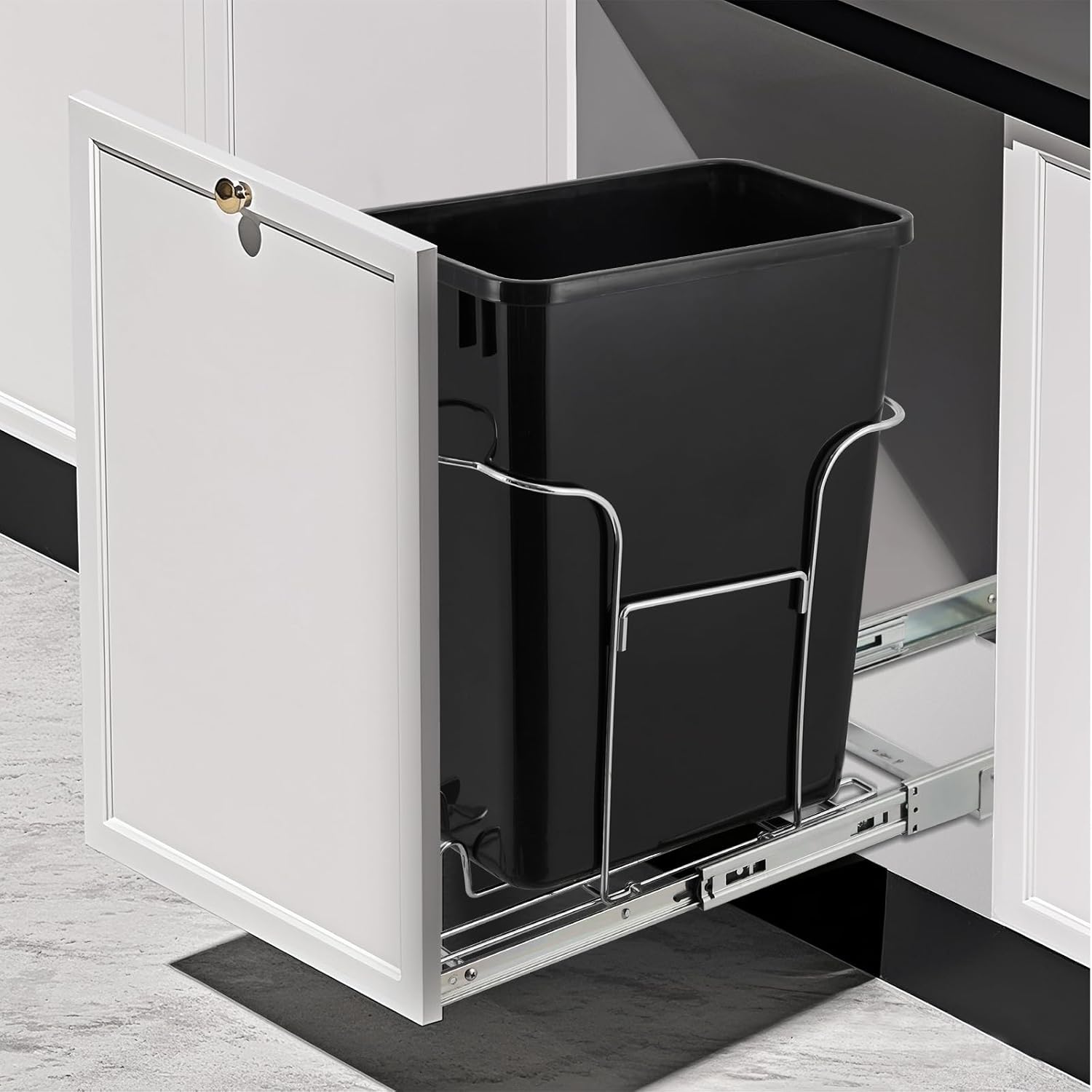 Garvee Pull Out Trash Can Under Cabinet, Stainless Steel Slide Out Garbage Can Shelf Under Sink, Adjustable Slide Out Shelf for Waste Can Under Kitchen Sink for 30L Trash Can, Trash Can Not Included