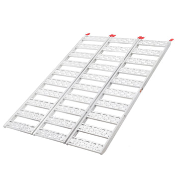 Garvee 50x76 Inch Aluminum Tri-Fold Ramp with Treads, 1500Lbs ATV Ramp with Load Straps, Folding Ramp for Motorcycles, Truck Bed, ATVS, UTVS, Trailer, Tractor,Lawnmowers, Snow Blowers