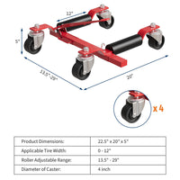 Garvee 4-Pack Heavy Duty Hydraulic Car Wheel Dolly - 1500 Lbs Capacity, Foot Pedal, Red for Auto Repair & Vehicle Moving