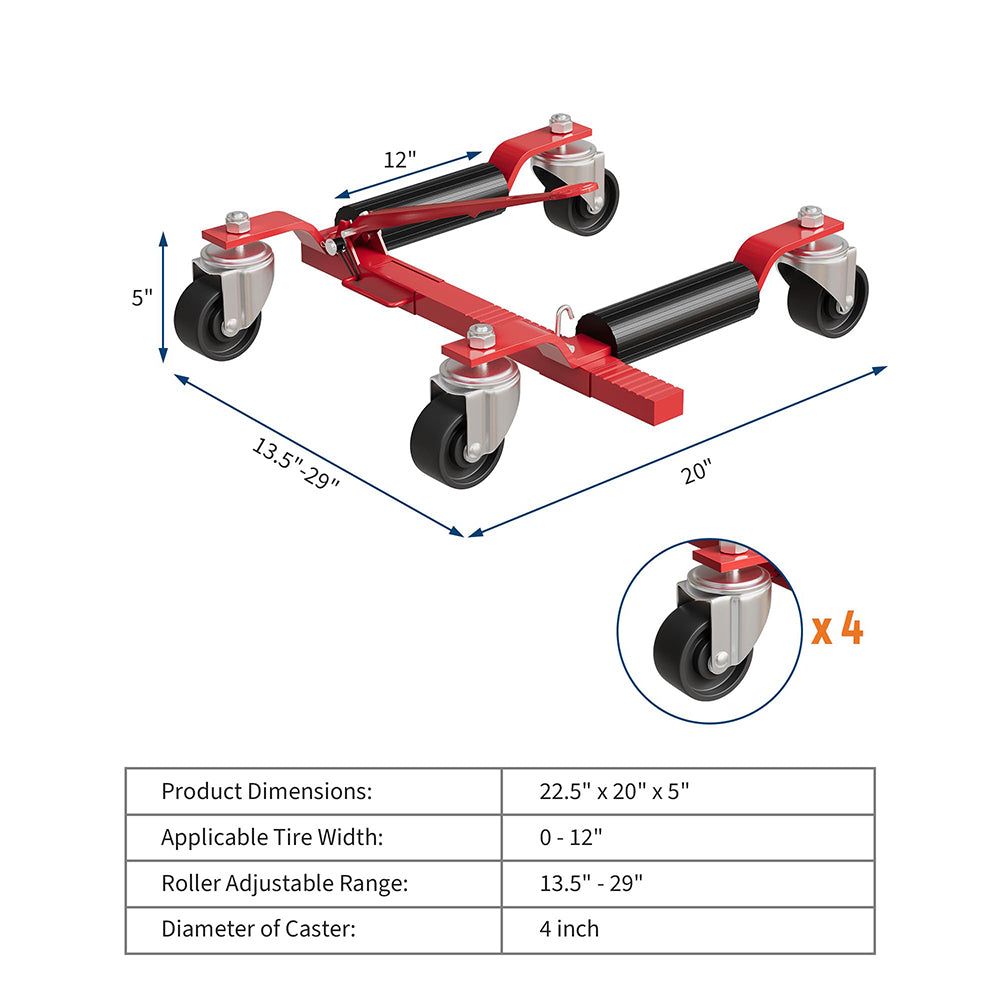 Garvee Car Wheel Dolly Jack Set of 2, Max 1500LBS Capacity, Mechanical Wheel Dolly with Ratcheting Foot Pedal, Vehicle Positioning Jack, Red, 12" Wheel Clearance