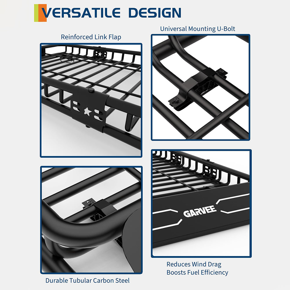 Garvee 64" x 50" x 6" Universal Roof Rack Basket, Heavy Duty Steel Cargo Carrier for SUVs, Trucks, Vehicles, Black
