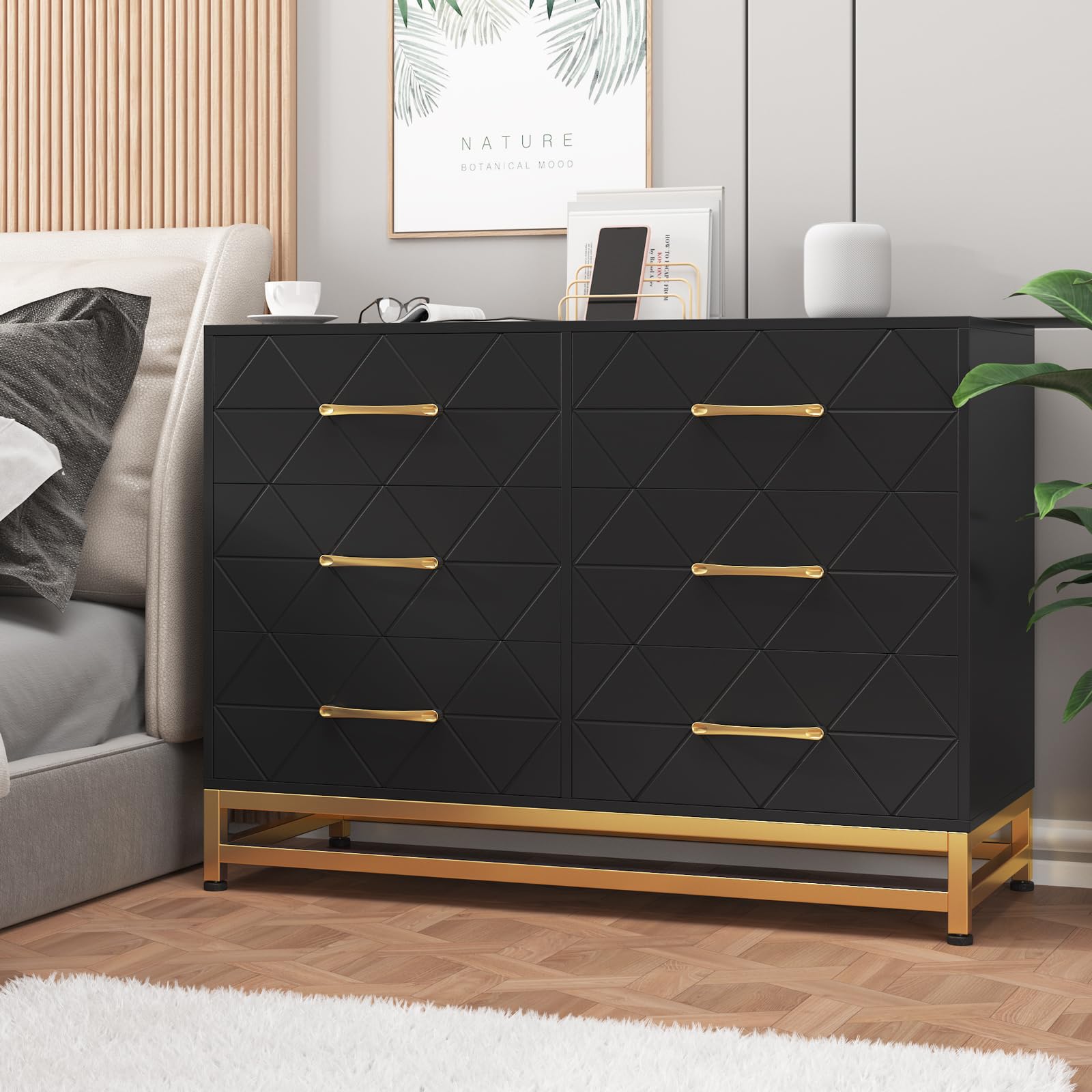 Garvee 6 Drawer Dresser for Bedroom, Wide Chest of Drawers Organizer Storage with Drawers, Large Storage Cabinet, Modern Design Dresser, Black Garvee 6 Drawer Dresser for Bedroom, Wide Chest of Drawers Organizer Storage with Drawers, Large Storage Cabinet, Modern Design Dresser, Black