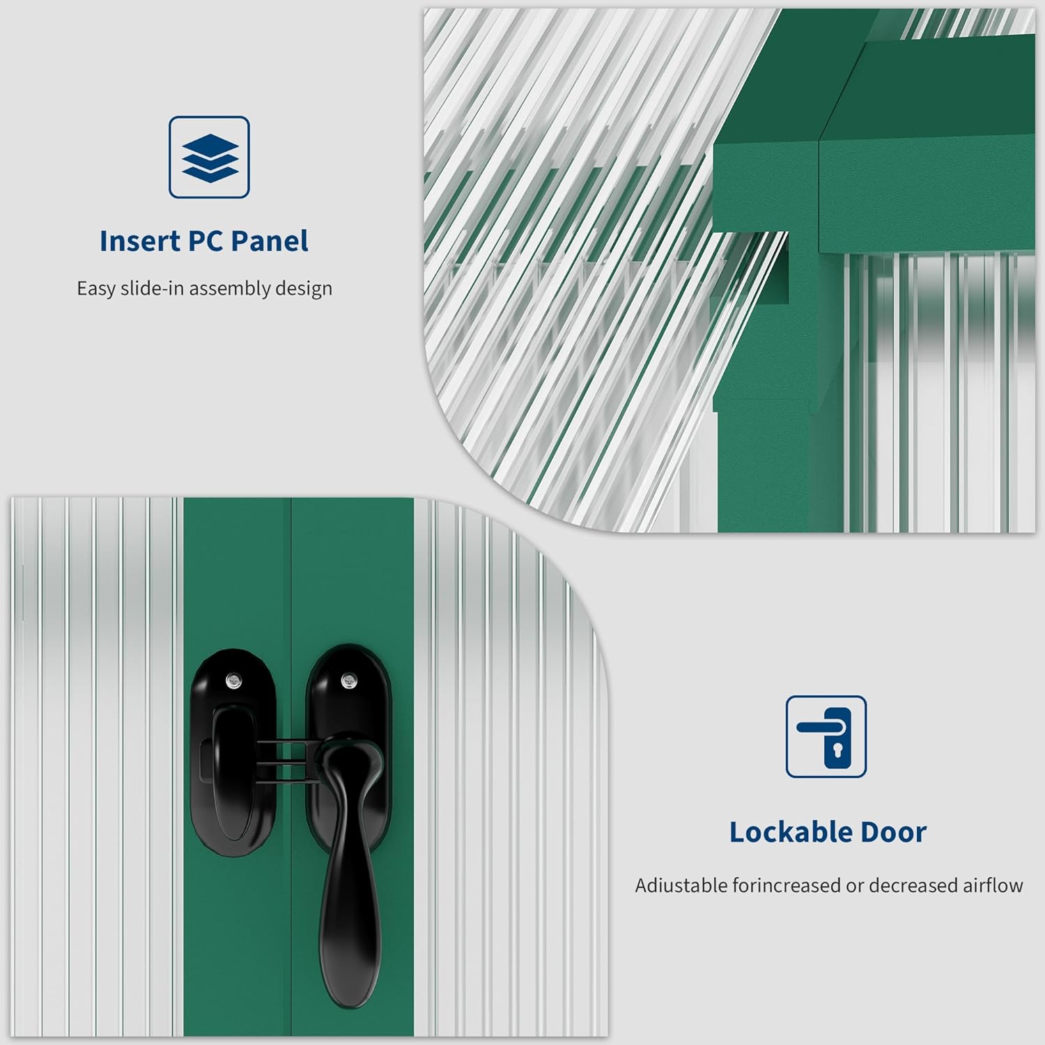 Garvee Heavy Duty 6x4 FT Walk-In Polycarbonate Greenhouse – Reinforced Aluminum Frame, Double Swing Doors, Quick Setup, Roof Ventilation – Ideal for Garden Plants and Year-Round Growing – Green