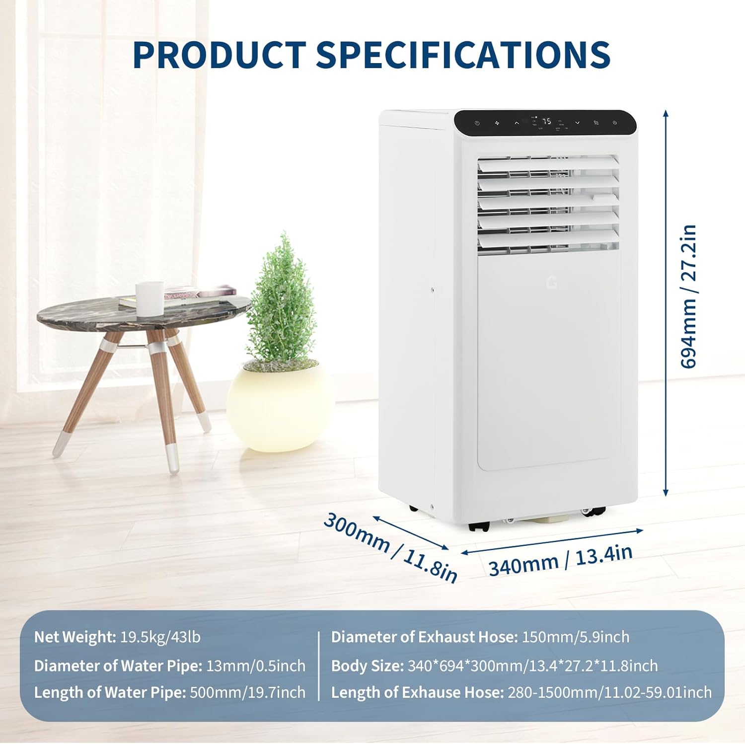 Garvee 10000BTUs Portable Air Conditioner, 3-In-1 Stand UP AC Unit with Heater, Dehumidifier, Fan Modes for Room Up to 450 Sq. Ft, Auto Swing, 24 Timer, White