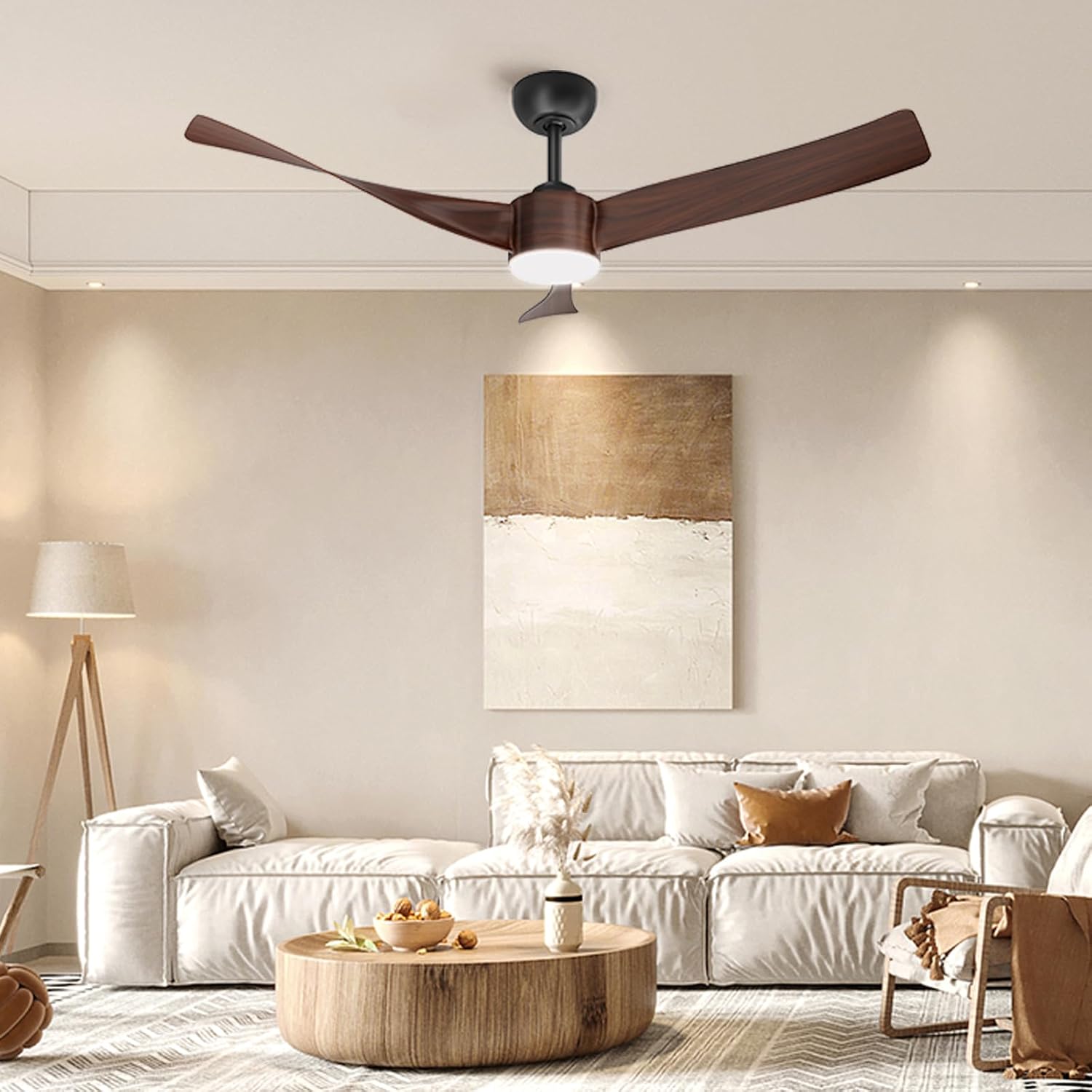 Garvee 52" Ceiling Fan with Light, Remote Control, 6-Speed, Quiet DC Motor, Dimmable 3CCT for Bedroom & Patio (Walnut)