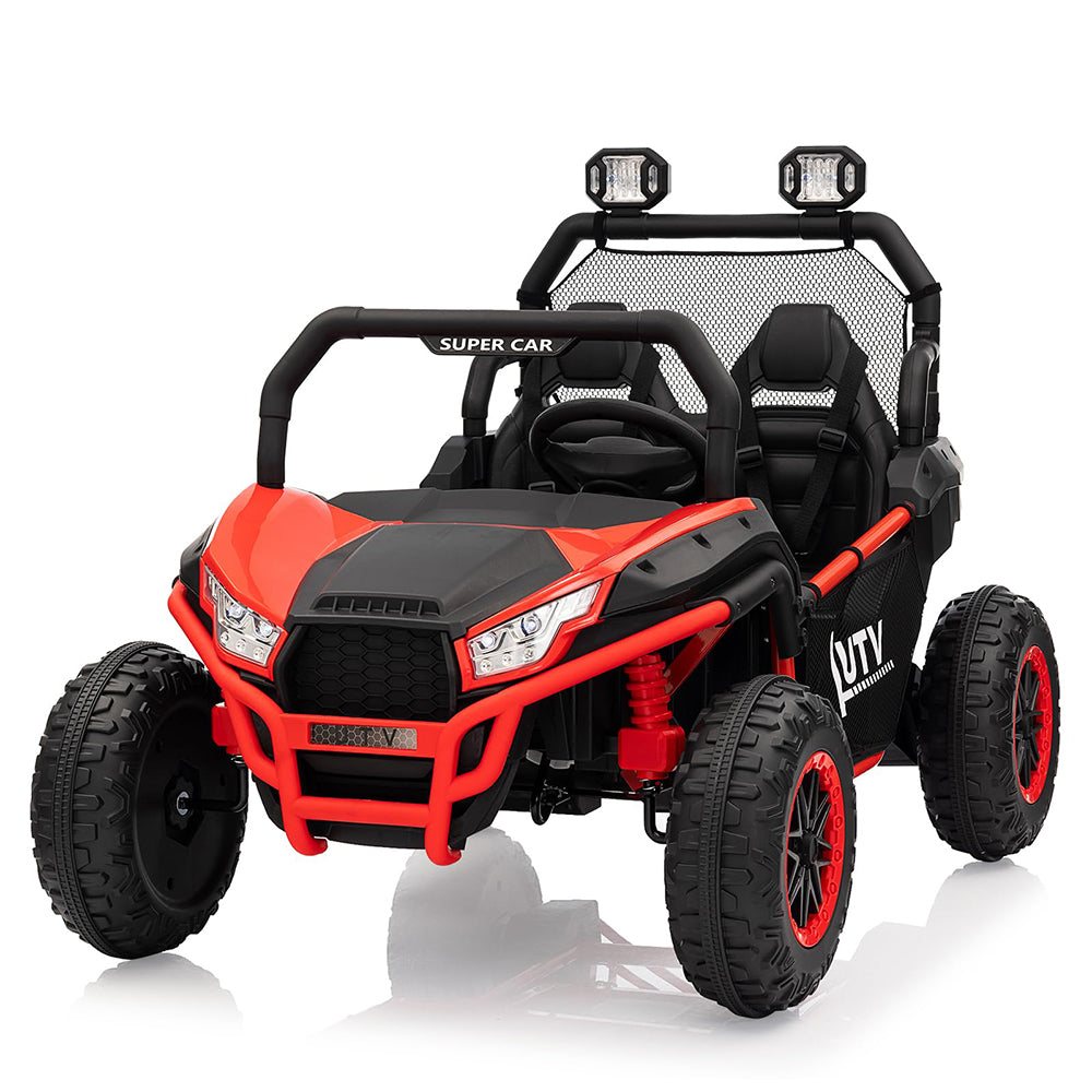 Garvee Ride - P Series: 24V 2 Seater Ride On Car, XXXL Off-Road Utv for Kids w/Metal Frame, 20 Inch Wide Seat, 400W Electric Vehicle Toy Car w/Pop Music, 3 Speeds for Boys and Girls,Red