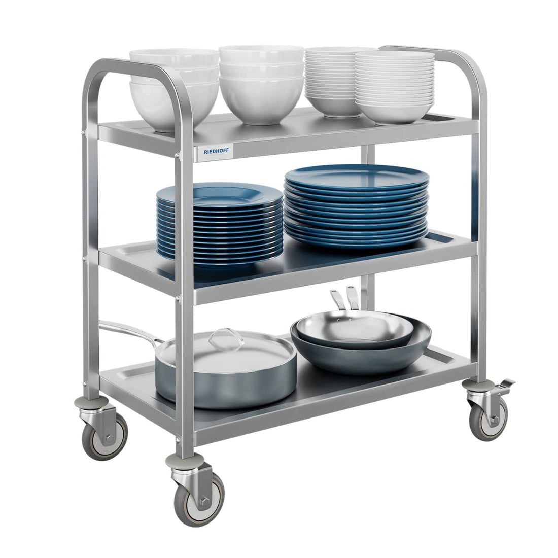 3-Shelf Heavy Duty Utility Cart, 430 Stainless, Wheels, Silver