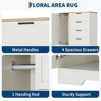 Garvee 43.3" H Armoire Wardrobe Closet with 4 Drawers and Hanging Rod, Multifunctional Wood 4 Drawers Dresser with Storage Closet, Clothing Storage Cabinets for Bedroom, White