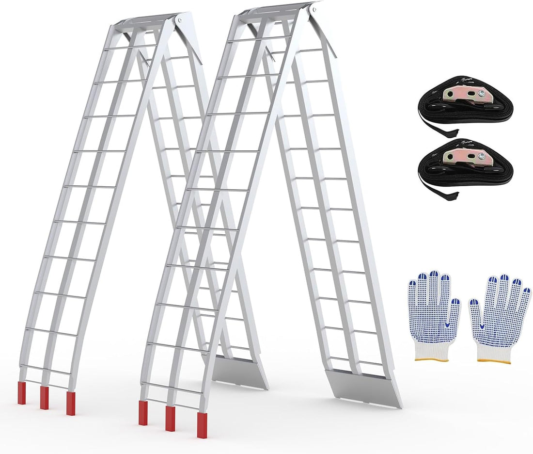 GARVEE 89" Aluminum Motorcycle Ramp - 750LB Capacity Foldable w/Non-Slip Surface & Safety Straps for Pickup Trucks