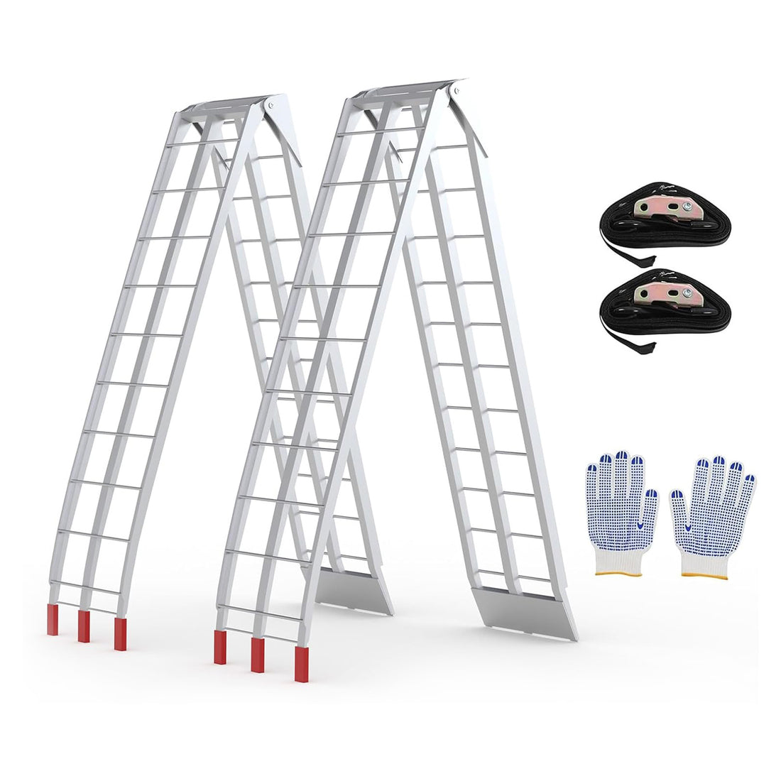 GARVEE 89" Aluminum Motorcycle Ramp 2 Piece - 750LB Capacity Foldable w/Non-Slip Surface & Safety Straps for Pickup Trucks 2 Piece