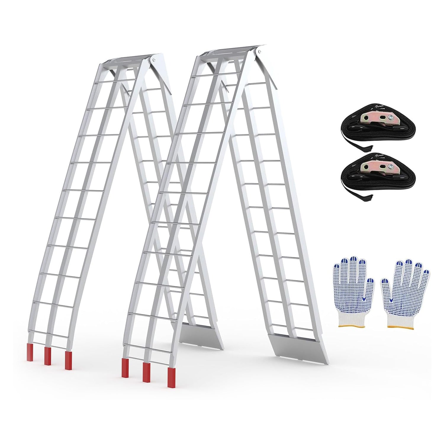 GARVEE 89" Aluminum Motorcycle Ramp 2 Piece - 750LB Capacity Foldable w/Non-Slip Surface & Safety Straps for Pickup Trucks 2 Piece