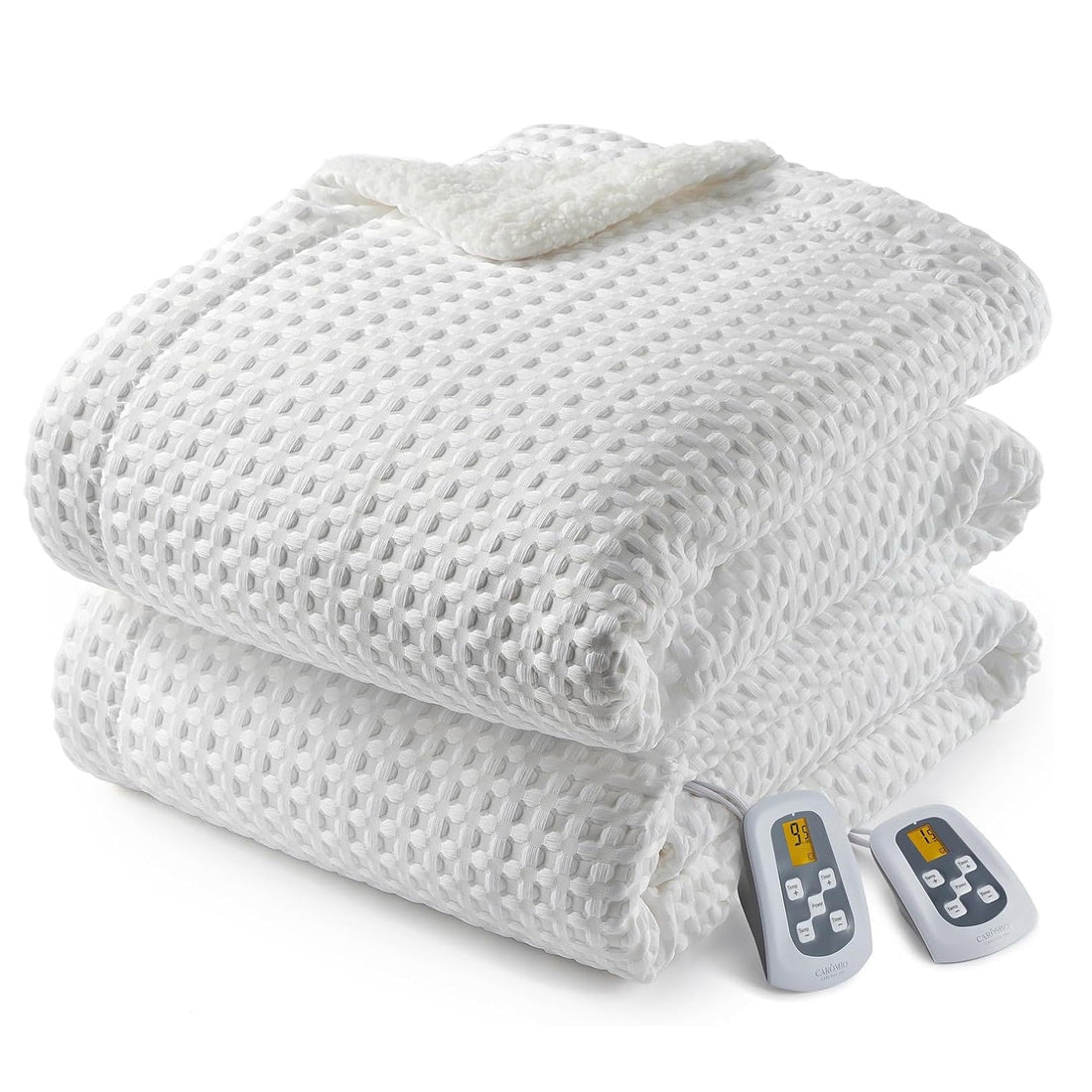 Garvee Heated Blanket King Size with LCD Dual Controller, Waffle Weave Fast Heating Electric Blankets, 10 Heat Levels & 1-12H Time Settings, ETL Certified, Machine Washable, Off White, 100" x 90"