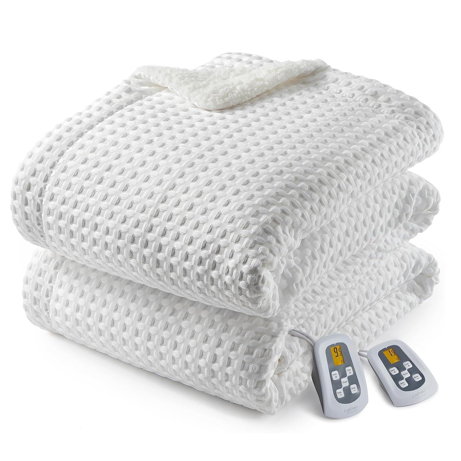 Garvee Heated Blanket King Size with LCD Dual Controller, Waffle Weave Fast Heating Electric Blankets, 10 Heat Levels & 1-12H Time Settings, ETL Certified, Machine Washable, Off White, 100" x 90"