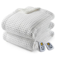 Garvee Heated Blanket King Size with LCD Dual Controller, Waffle Weave Fast Heating Electric Blankets, 10 Heat Levels & 1-12H Time Settings, ETL Certified, Machine Washable, Off White, 100" x 90"