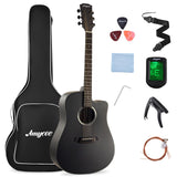 Garvee 41" Acoustic Guitar for Beginner Adult Teen Full Size Steel Acustica Guitarra with Gig Bag, Tuner, Strap, Strings, Picks, Capos, Cutaway, Right Hand,Black - Black