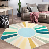Garvee Sun Boho Rug 4x4.6 Hexagon Washable Kids Rug for Nursery Room Ultra Soft Non-Slip Carpet Indoor Mat for Bedroom Classroom Living Room Entryway, Blue - Blue