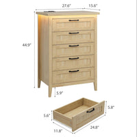 Garvee 5 Drawer Dresser for Bedroom with Charging Station and LED Lights, Farmhouse 44.9" Tall Chest of Dresser with Large Storage for Living Room, Hallway & Entryway, Natural