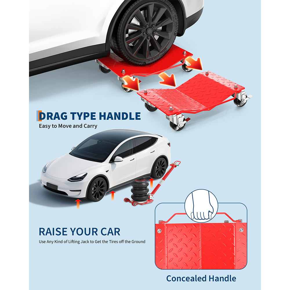 Garvee Car Wheel Dolly Set of 4 Heavy Duty Vehicle Mover with Brakes for Cars, Trucks, Trailers, Motorcycles, Red, 6000LBS Capacity