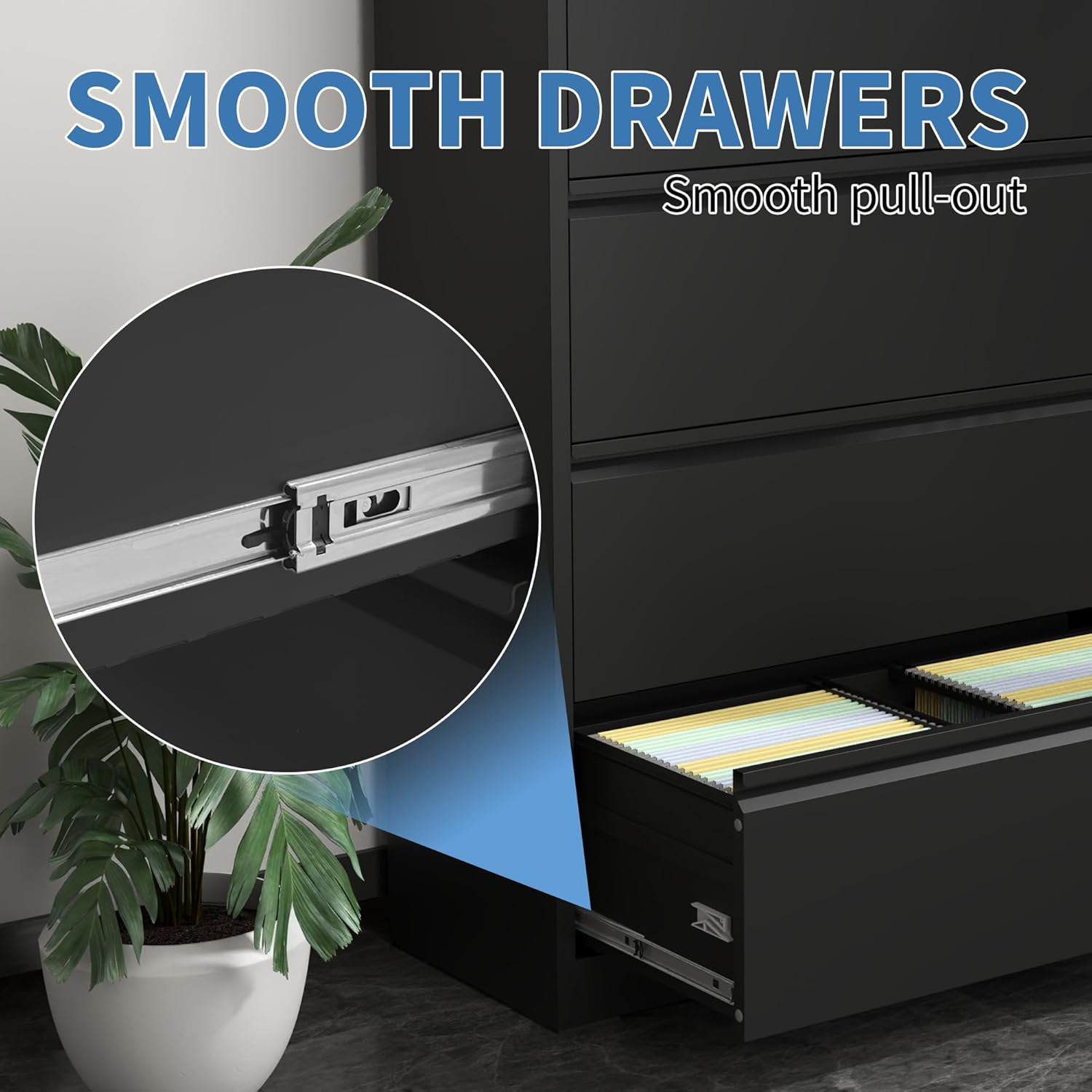 Garvee 4 Drawers Lateral File Cabinet, Metal Filing Cabinet with Lock for Home Office, Wide Steel Storage Cabinet Commercial Drawer Cabinets for Legal/Letter/A4 Size Files, Assembly Required