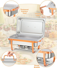 Garvee Chafing Dish Buffet Set, 8QT 4 Pack, Rectangle Chafing Dishes for Buffet w/Lid Holder, Stainless Steel Chafer Food Warmers Servers with Spoon and Tweezers for Kitchen Party Banquet Dining, Rose Gold