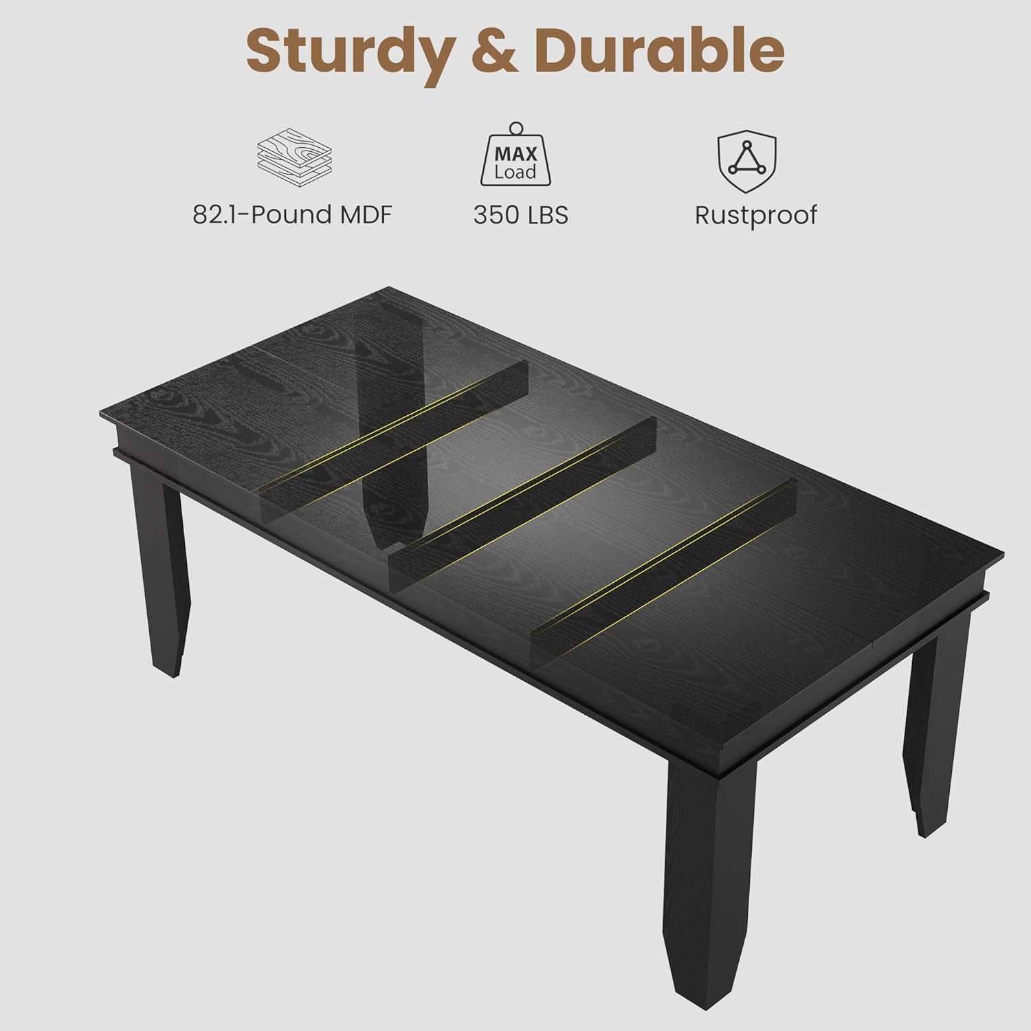 Garvee Farmhouse 71" Wood Rectangular Dining Table with L-Shaped Legs Suitable for 6-8 People for Dining Room, Black