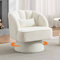 Garvee Swivel Barrel Accent Chair - Teddy Velvet Upholstered 360° Rotating Modern Armchair with Striped Backrest & Plush Padding, Round Lounge Chair for Living Room, Bedroom, Beige