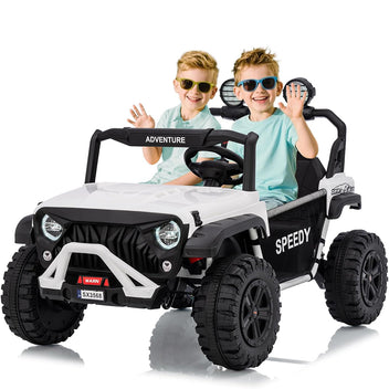 Garvee Ride P Series 24V Kids Toddler Ride On Truck 4WD 3 Speeds Large 7AH Battery Bluetooth MP3 Parent Safety Brake Red Outdoor Play - White