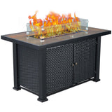 Garvee 44″ 50000BTU Propane Fire Pit Table, Rectangle Fire Table, Rattan Panel, Glass Wind Guard, Black Tempered Glass Tabletop, CSA Safety Certified, Companion for Your Garden, Black - Black