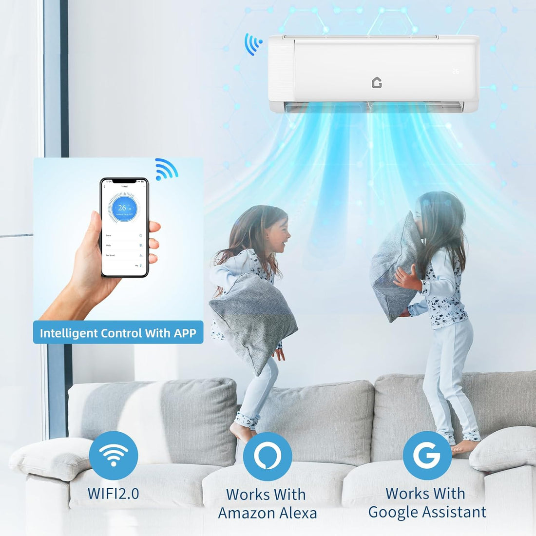 Garvee SEER 19 24000BTU 230V Mini Split Air Conditioner | Energy-Efficient Inverter AC System with WiFi, Remote Control & Easy Installation Kit for Rooms Up to 1500 Sq.Ft