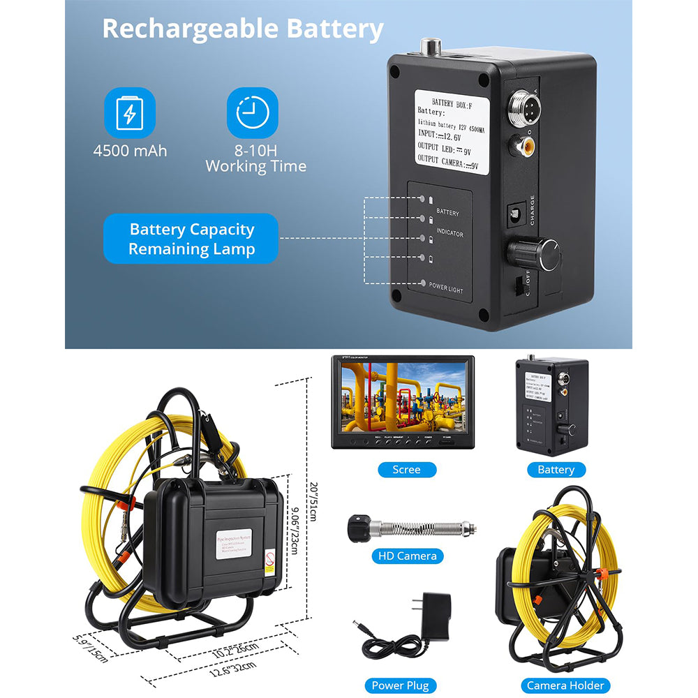 Garvee 165ft Drain Camera, Self-Leveling Snake Camera with Markings, 9" HD LCD Screen, DVR, Adjustable LEDs, 16GB SD Card, IP68 Waterproof for Sewer Inspection