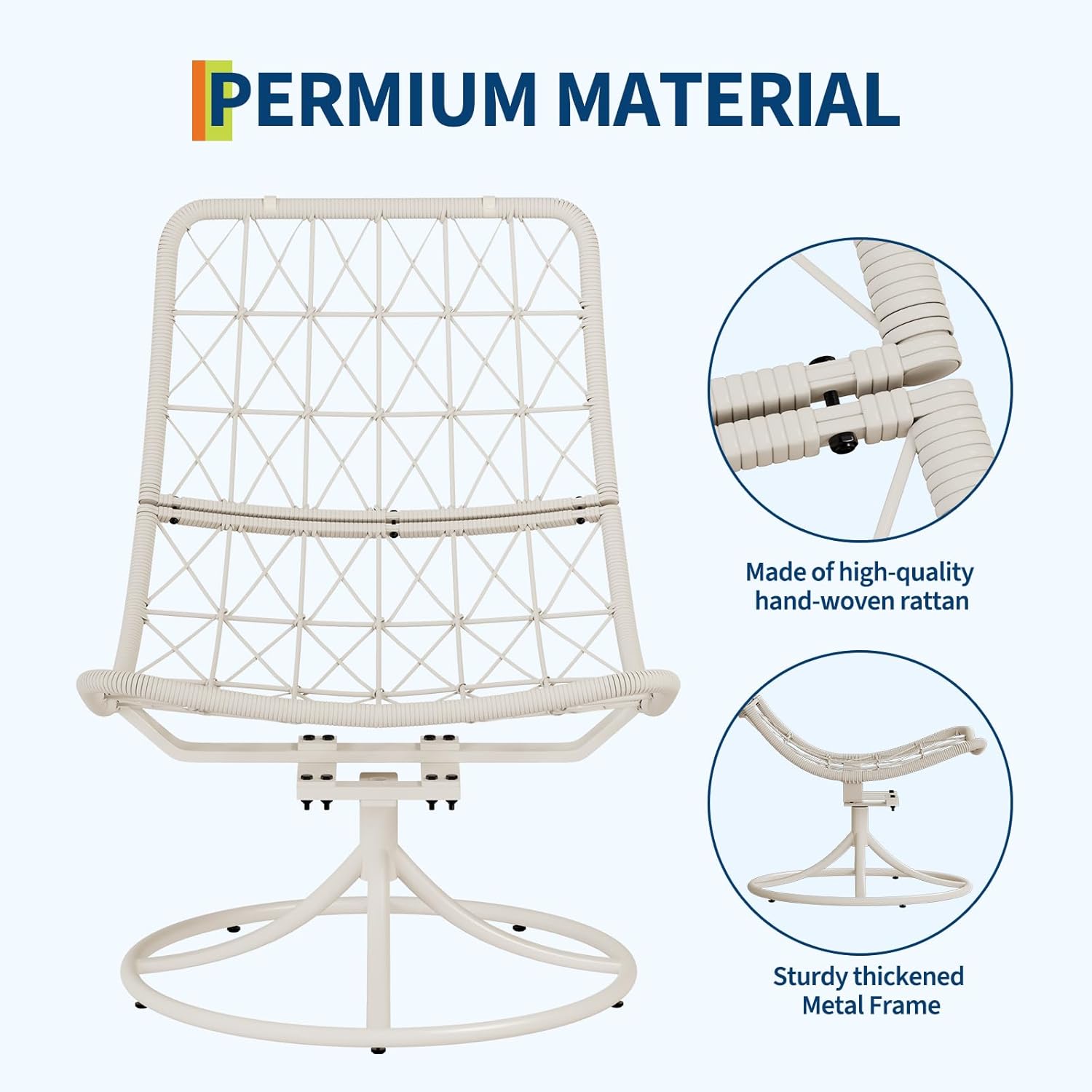 Garvee Oversize 360° Swivel Plush Lounge Chair with Metal Rocking Base, Winter Rattan Rocking Papasan Chair with 6.3" Comfy Deep Seat Thick Cushion for Indoor/Outdoor, Beige