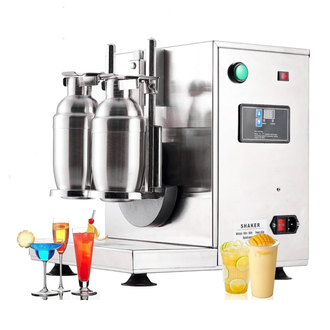 Automatic Milk Tea Shaking Machine, Electric Double Frame Milk Tea and Cocktail Shaker, 400r/min, Stainless Steel & Double Cups for for Bubble Tea, Boba Tea, Juice, Coffee, Milk, Wine