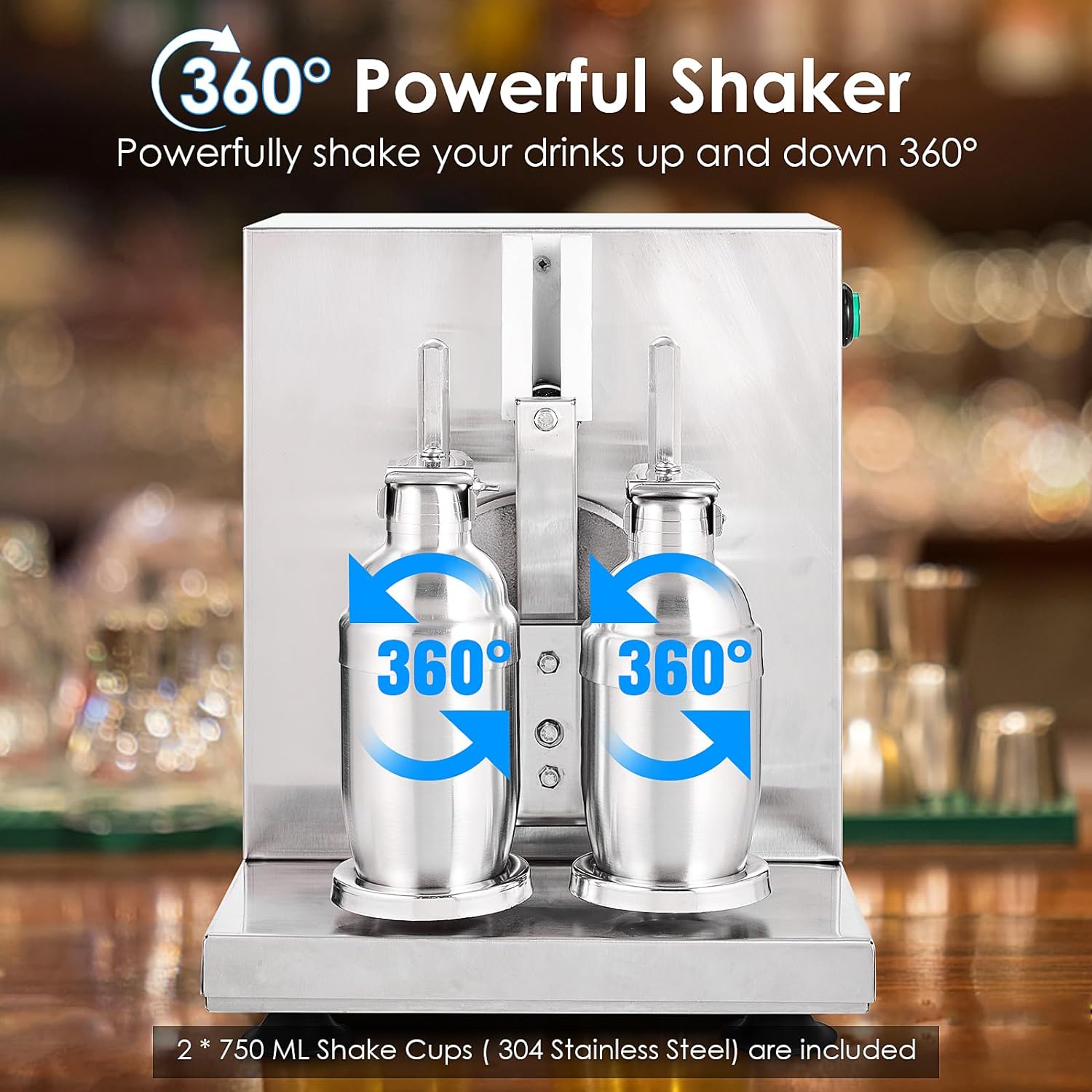 Automatic Milk Tea Shaking Machine, Electric Double Frame Milk Tea and Cocktail Shaker, 400r/min, Stainless Steel & Double Cups for for Bubble Tea, Boba Tea, Juice, Coffee, Milk, Wine