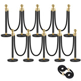Garvee 10Pack Stanchions with 5FT Black Ropes, Crowd Control Barrier, Black, Fillable Plastic Base, Theaters Clubs Hotels Museums Exhibition - 10 Post | 10 Rope