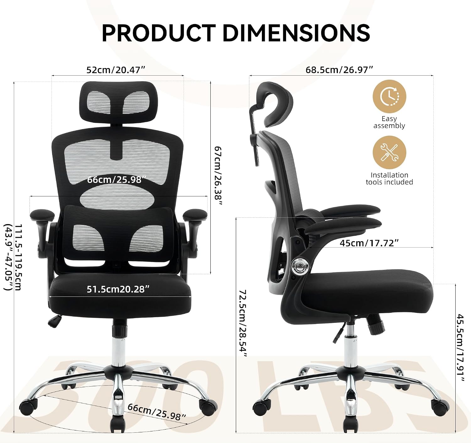 Garvee Ergonomic High-Back Mesh Office Chair – Adjustable Headrest & Lumbar Support – Turnover-Up Arms, Swivel Rolling Desk Chair – Heavy Duty Metal Base – Black Frame & Transparent Mesh Back – Electroplated Foot