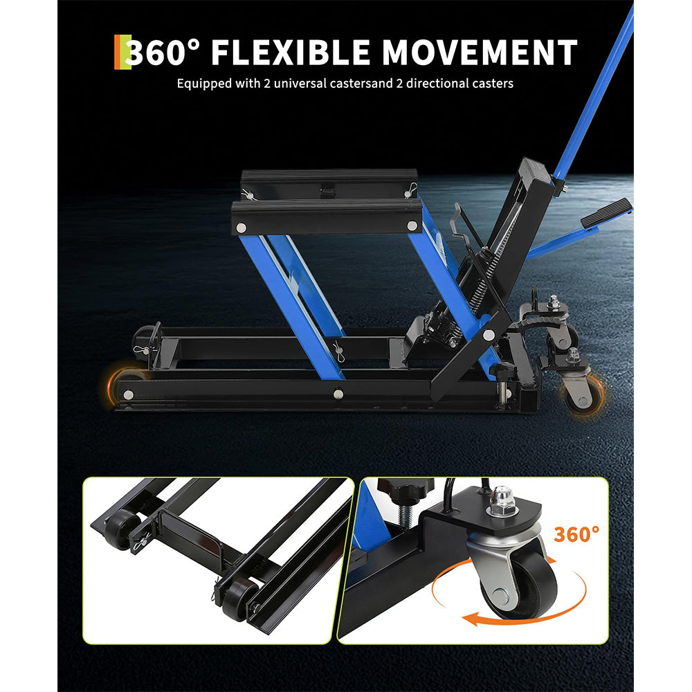 Garvee Hydraulic Motorcycle Lift Jack - 1500 lbs Capacity ATV Scissor Jack with 4.7"-14.57" Height Adjustment, Non-Slip Platform for Motorcycles, ATVs, and UTVs, Black Blue