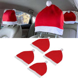 Garvee 4PCS Santa Hat Car Seat Headrest Covers, Car Headrest Decoration Cover Protector, Car Christmas Decorations, Cute Auto Interior Accessories for Most Car Headrestss red