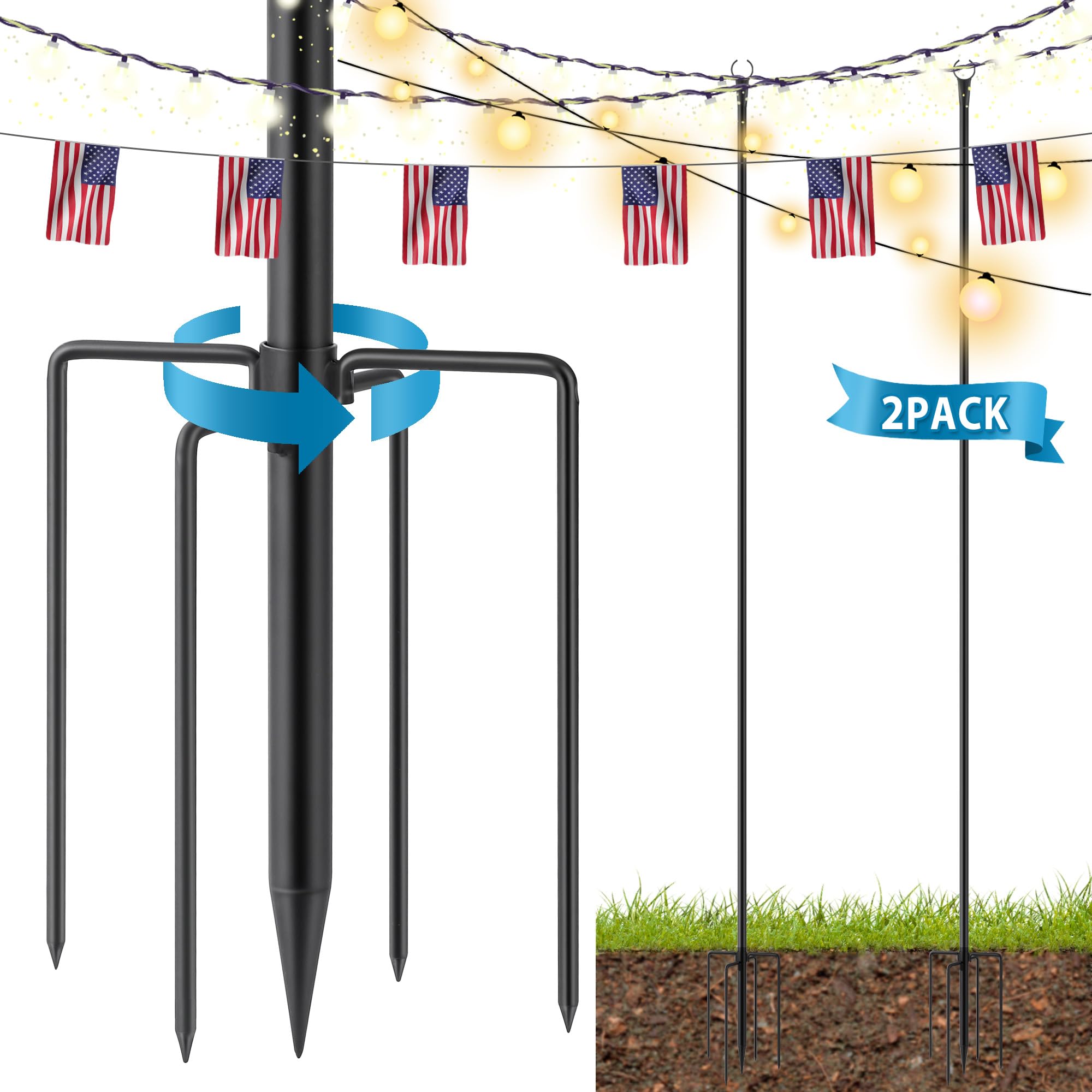 GARVEE 2 Pack String Light Poles Outdoor - Versatile 10 FT Metal Poles ...